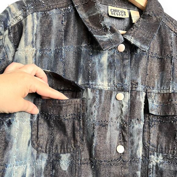 Vintage Chico's Size 3 Raw Edge Metallic Snap Front Tie Dye Shacket Women's XL - Picture 5 of 9